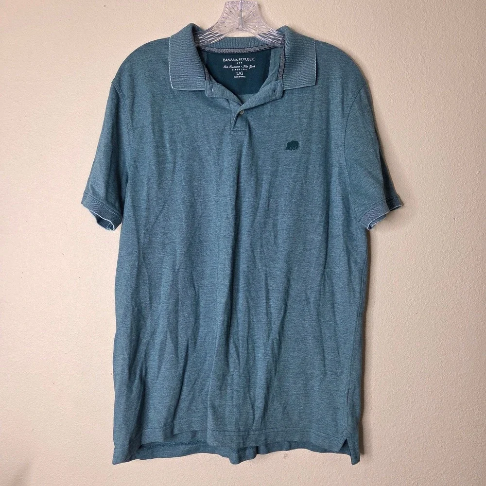 Banana Republic Mens Polo Shirt Large L Blue Teal Short Sleeve Cotton